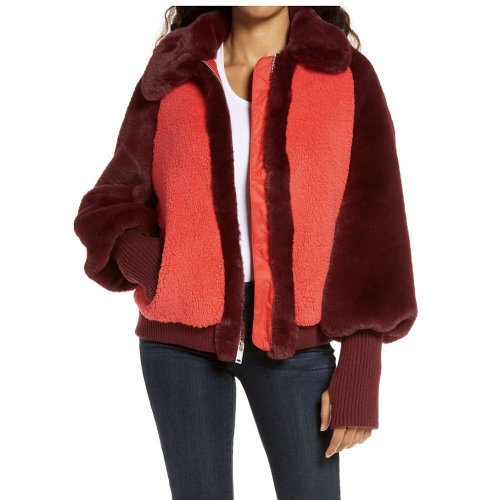 UGG AUGUSTA SHERPA BASEBALL JACKET SPANISH RED L